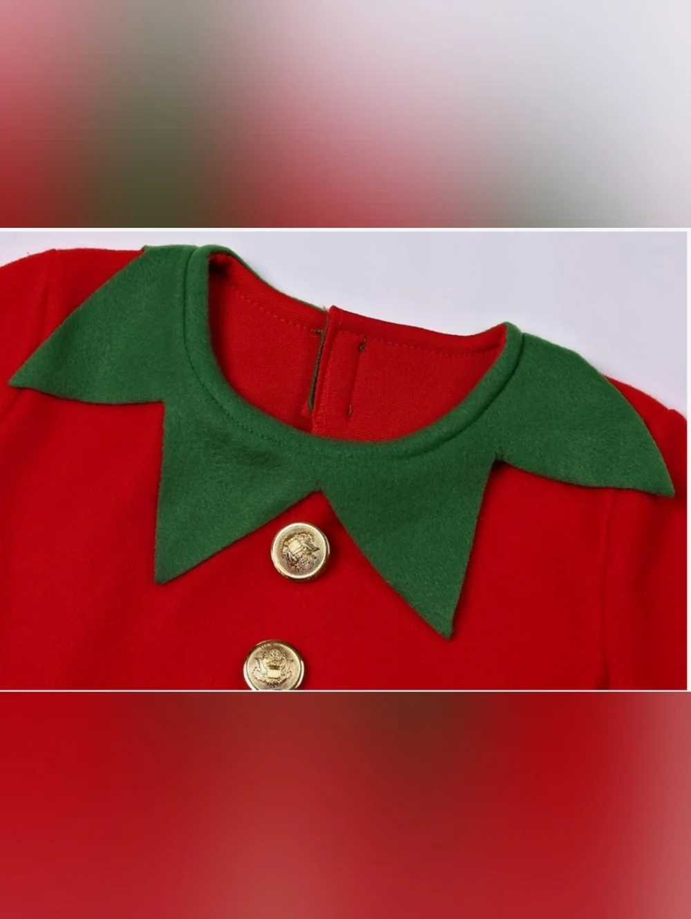 New Girls Red & Green Elf Costume Dress with Hat and Accessories